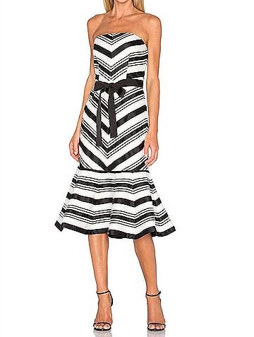 Alexis Ribbon Tie Belt Strapless Dress in Black/White (view 2)
