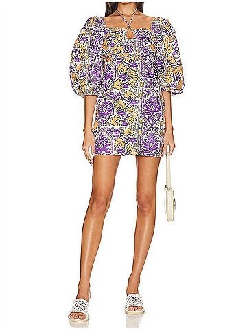 Rhode Jeanne Mini Dress in Mango Floral Print Grande (view 2)