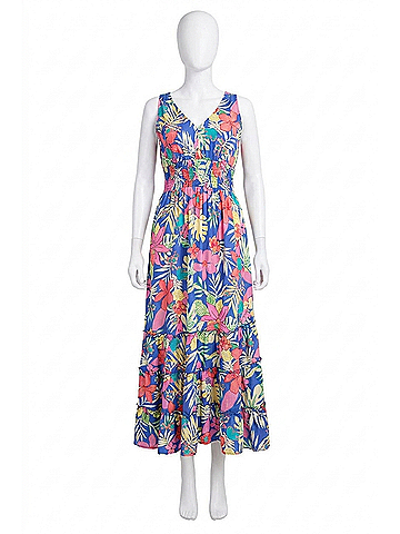 Easel Tropical Print Peach Blossom Maxi Dress in Peri Blue (view 1)