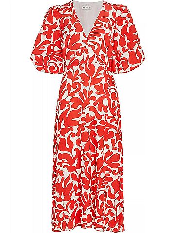 Rhode Ina Midi Dress in Red Caspian Lagoon Grande (view 1)