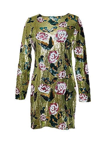 See and Be Seen Floral Sequin Long Sleeve Mini Dress in Green (view 1)