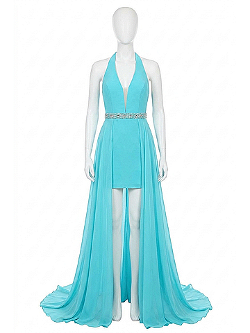Sherri Hill Detachable Chiffon Skirt Prom Dress in Turquoise (view 1)