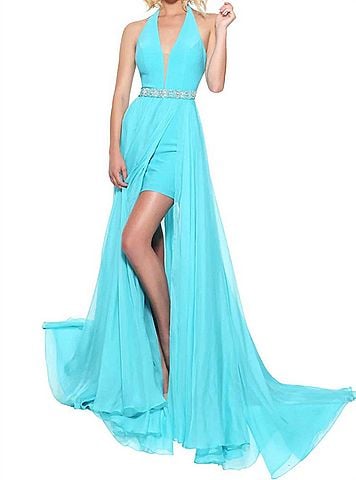 Sherri Hill Detachable Chiffon Skirt Prom Dress in Turquoise (view 2)
