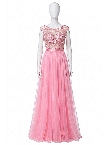 Sherri Hill Lace Appliqued Wedding Dress in Pink (view 1)