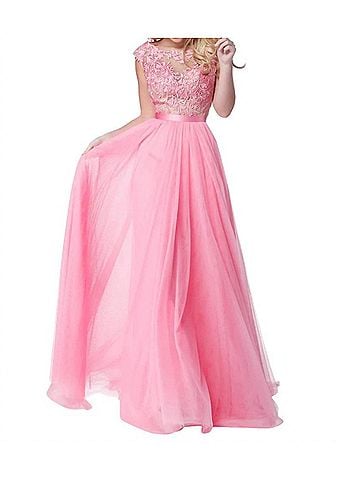 Sherri Hill Lace Appliqued Wedding Dress in Pink (view 2)