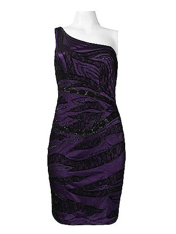 Sue Wong One Shoulder Lace Embellished Dress in Black Grape (view 1)