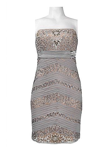 Sue Wong Strapless Embroidered & Beaded Dress in Platinum (view 1)