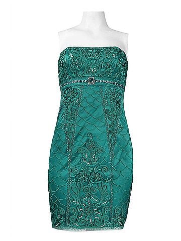 Sue Wong Scalloped Gem Strapless Mesh Dress in Jade (view 1)