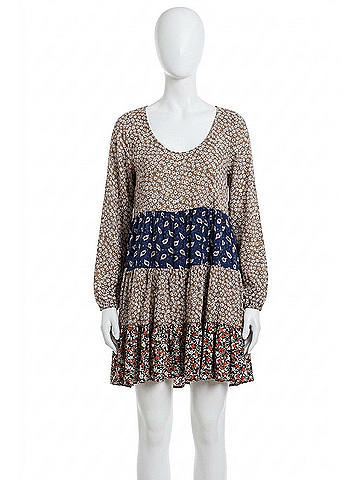 Kori America Mixed Print Tie Back Dress in Taupe (view 1)