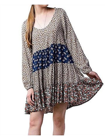 Kori America Mixed Print Tie Back Dress in Taupe (view 2)