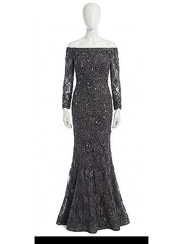Jovani Three Quarter Sleeve Embellished Dress in Charcoal (view 1)