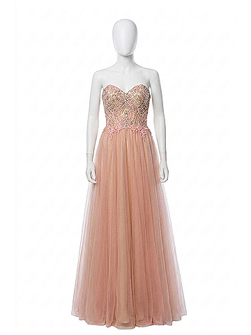 Terani Couture Sequin Sweetheart Prom Dress in Coral/Nude (view 1)