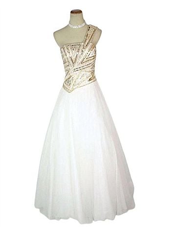 Terani Couture One Shoulder Sequin Prom Dress in Ivory (view 1)