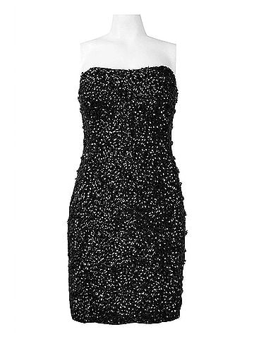 Theia Strapless All Over Rhinestone And Bead Detail Mesh Dress in Black (view 1)