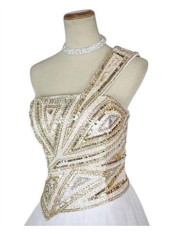 Terani Couture One Shoulder Sequin Prom Dress in Ivory (view 2)