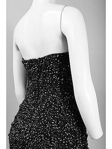 Theia Strapless All Over Rhinestone And Bead Detail Mesh Dress in Black (view 2)