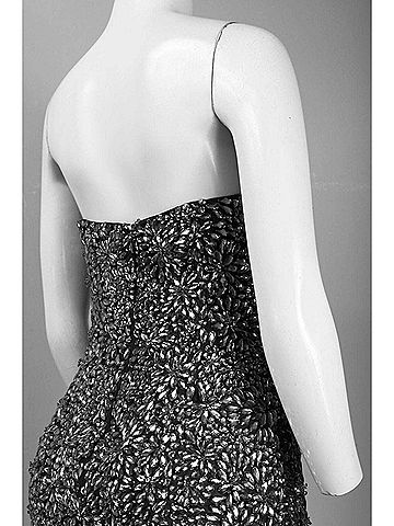 Theia Strapless All Over Rhinestone And Bead Detail Mesh Dress in Charcoal (view 2)