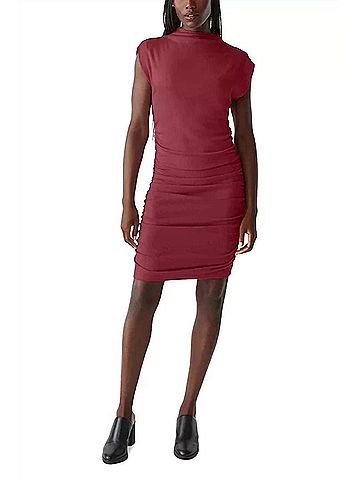 Michael Stars Gia Ribbed Power Shoulder Dress in Carmine (view 2)