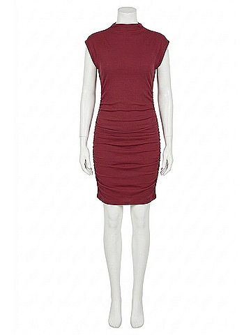 Michael Stars Gia Ribbed Power Shoulder Dress in Carmine (view 1)