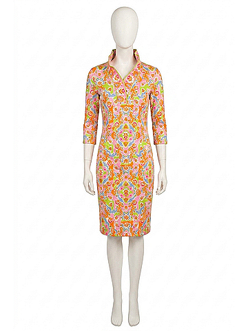 Gretchen Scott Designs Ruffneck Watteau Dress in Lime/ Pink (view 1)