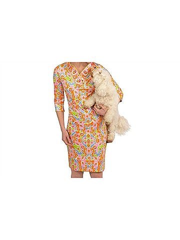 Gretchen Scott Designs Ruffneck Watteau Dress in Lime/ Pink (view 2)