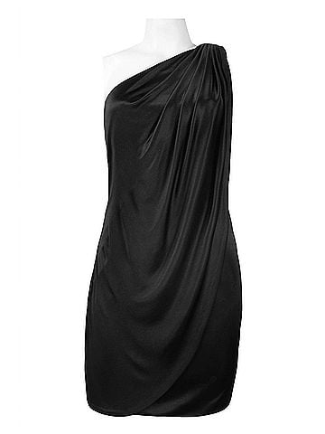 Theia Women's Asymmetric Shoulder Waist Detail Jersey Satin Draped Dress in Black (view 1)