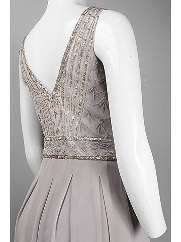 Sue Wong Sleeveless Beaded Bodice Pleated Dress in Platinum (view 2)