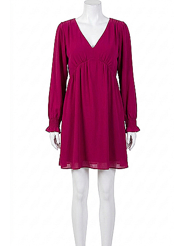 Kori America Long Sleeve Chiffon Dress in Magenta (view 1)