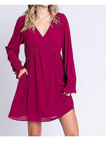 Kori America Long Sleeve Chiffon Dress in Magenta (view 2)