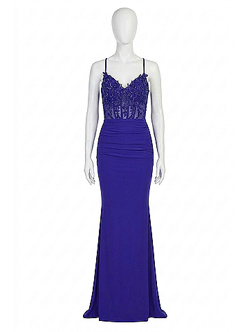 La Femme Sheer Net Bodice Prom Dress in Royal Blue (view 1)