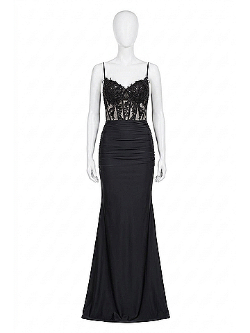 La Femme Sheer Net Bodice Prom Dress in Black (view 1)