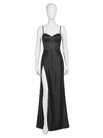La Femme Stretch Satin Sweetheart Neckline Prom Dress in Black (view 1)