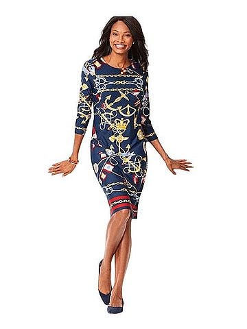 Talbots NAUTICAL-PRINT JEWEL-NECK SHIFT DRESS Casual Dress (view 1)