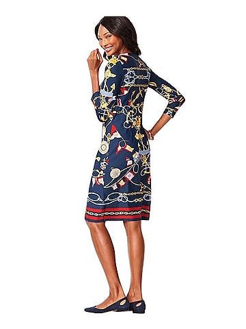 Talbots NAUTICAL-PRINT JEWEL-NECK SHIFT DRESS Casual Dress (view 2)