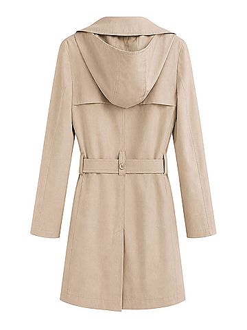 London Fog beige, belted, hooded, lightweight, classic, neutral outerwear, minimalist, sophisticated Raincoat (view 2)