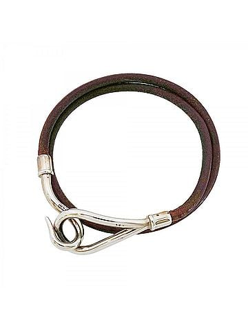 Hermès Hermes Jumbo Hook Bracelet, Metal and Leather, Silver Brown, Women's (view 1)