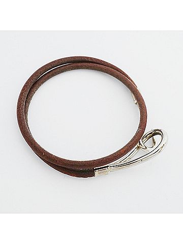Hermès Hermes Jumbo Hook Bracelet, Metal and Leather, Silver Brown, Women's (view 2)