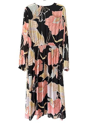 Lulus Wondrous Water Lilies Black Floral Long Sleeve Midi/Maxi Cocktail Dress (view 2)