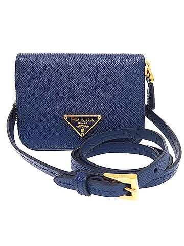Prada Prada Saffiano Triangle Leather Shoulder Wallet, Coin Purse, Navy Blue, 0847PRADA (view 1)