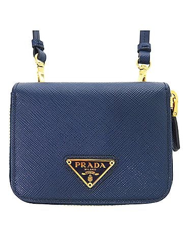 Prada Prada Saffiano Triangle Leather Shoulder Wallet, Coin Purse, Navy Blue, 0847PRADA (view 2)