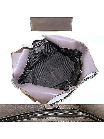 Prada Prada Tote Bag BR4487 Dark Greige Leather Chain Shoulder for Women PRADA (view 2)