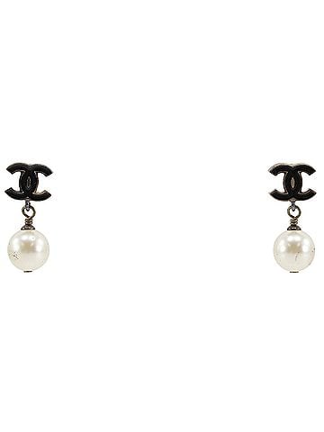 Chanel Chanel Coco Mark Earrings, Gold Plated x Faux Pearl, 2012, Black, 12 Pieces, Approx. 4.6g, Women's. (view 1)