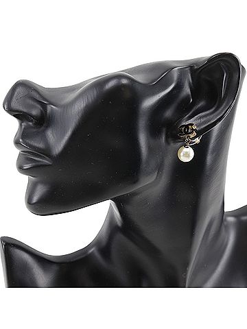 Chanel Chanel Coco Mark Earrings, Gold Plated x Faux Pearl, 2012, Black, 12 Pieces, Approx. 4.6g, Women's. (view 2)