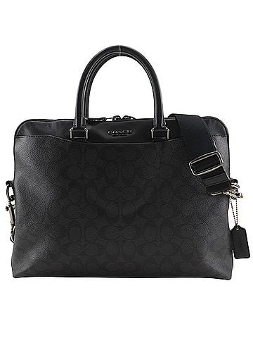 Coach Coach Beckett Portfolio Brief Business Bag Signature 2-Way Shoulder F73970 PVC x Leather Black 2-way A4 Double Zipper Men's (view 1)