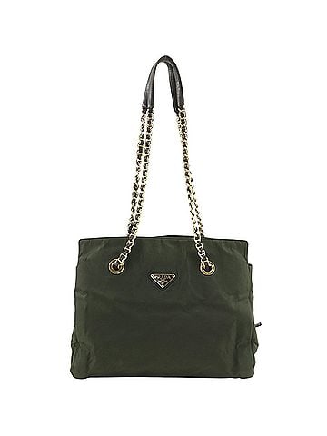 Prada Prada Chain Tote Bag, Shoulder Nylon, Khaki, A5 Size, Open, Tote, Women's (view 1)