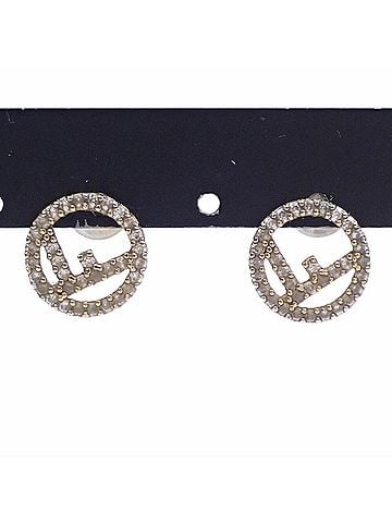 Fendi Fendi earrings for women, rhinestone, GP gold color, aftermarket backing. (view 1)