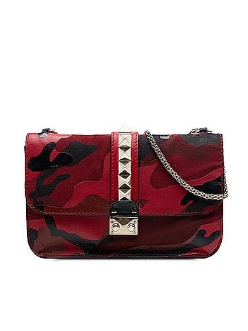 Valentino Medium Nappa and Canvas Camouflage Rockstud Glam Lock Crossbody (view 1)