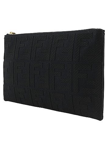 Fendi Fendi Medium Flat Pouch (FF Logo, 8N0149 A9P6) - Cotton, Black, Unisex (view 2)