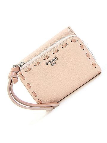 Fendi Fendi Peekaboo Selleria Micro Tri-fold Wallet 8M0499 Pink Beige Leather Compact Mini Stitched Women's FENDI (view 1)