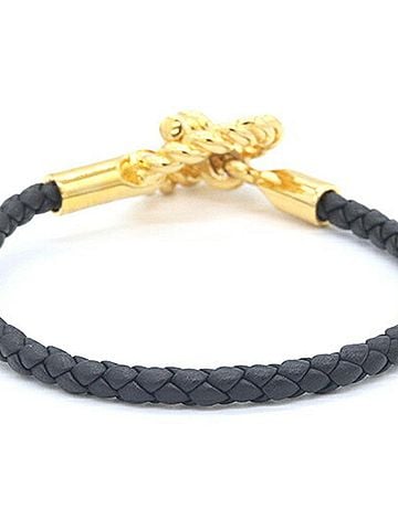 Hermès Hermes Glenan Godronne Bracelet H100127 Black Veau Swift Leather Women's HERMES (view 2)